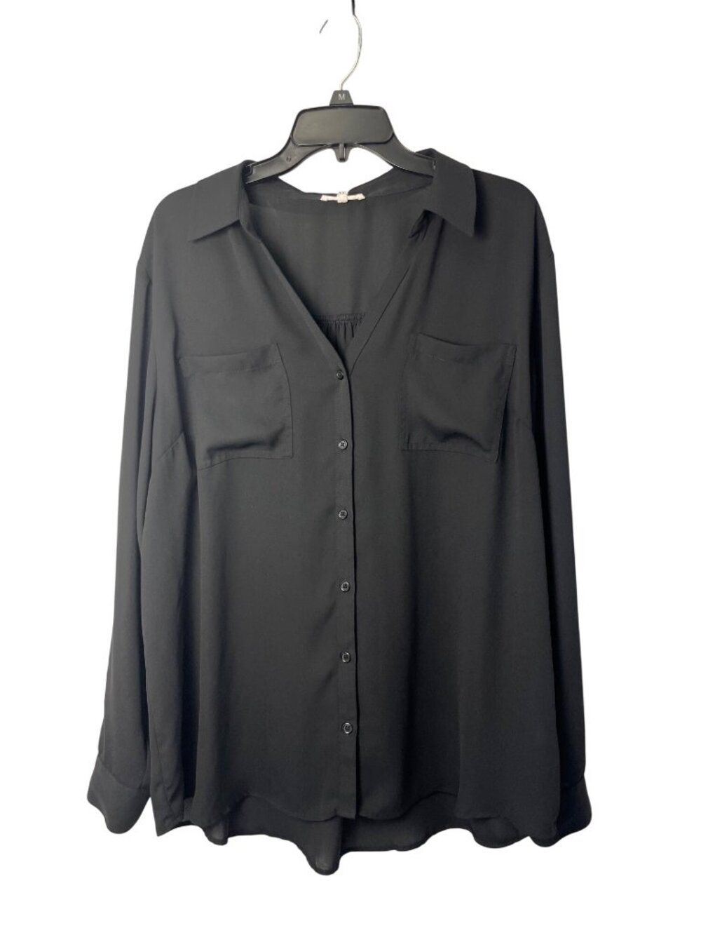 Maurices Women's XXL Black Button Front Blouse Roll Tab Sleeve Semi Sheer Used